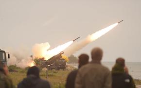 An Estonian military High Mobility Artillery Rocket System crew undertakes its first independent live fire of the precision strike weapon during an exercise at Undva, Estonia, July 11, 2025. U.S. Army personnel have been working alongside Estonian forces to train and certify HIMARS crews.