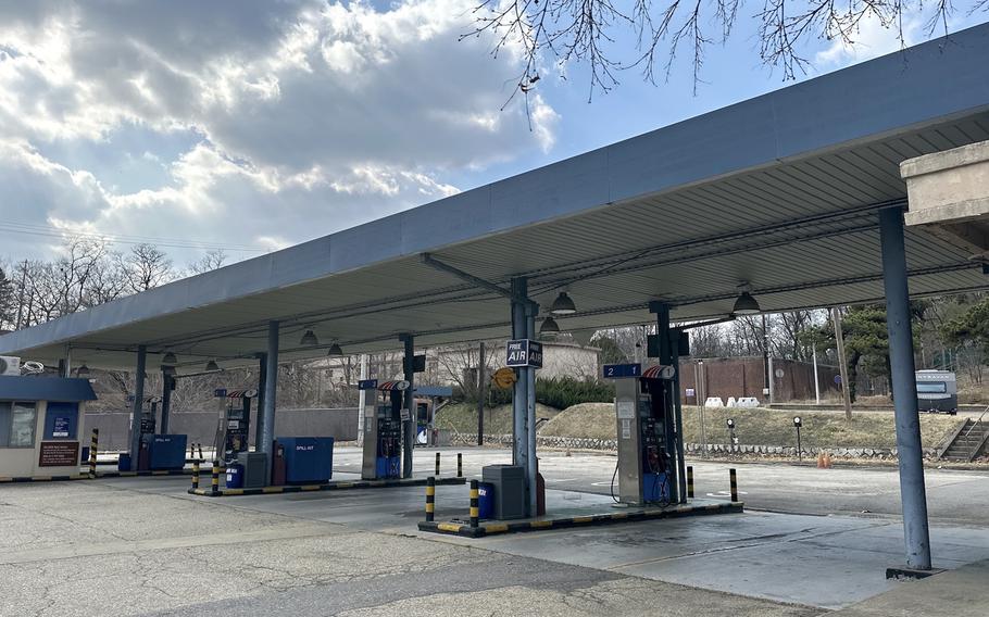 The gas station at Yongsan Garrison in Seoul, South Korea, pictured here March 20, 2024, will soon shut off its pumps for good.