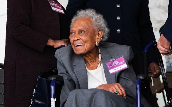 Pvt. Romay Davis smiles before receiving the first Lifetime Achievement Award at the 2023 Women Who Shape The State event in Birmingham, Ala. on March 8, 2023.