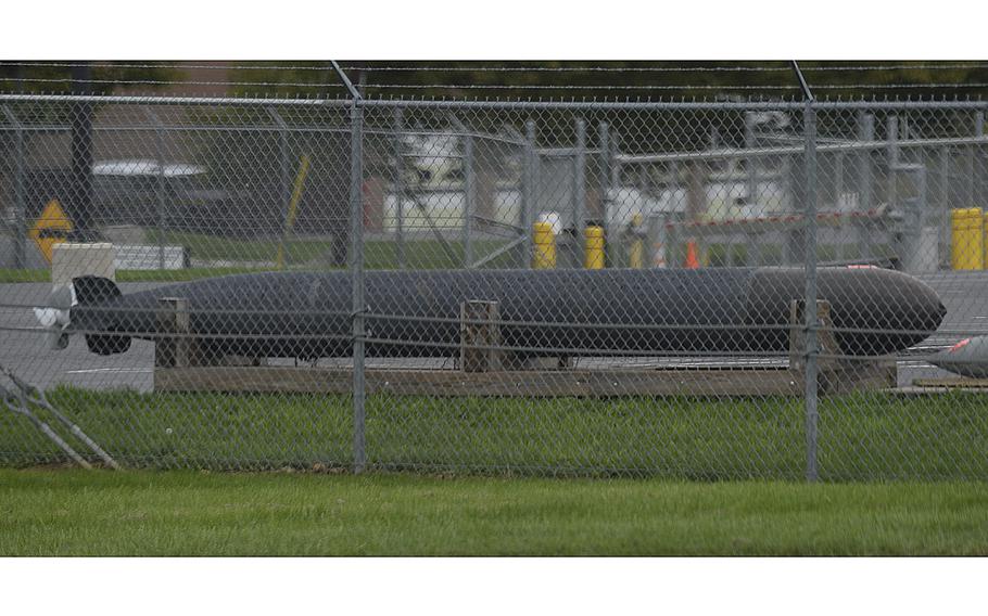 A torpedo at the Naval Reserve Center in Hanover Township, Lehigh County, that previously was the centerpiece of a monument to World War II submarine veterans. 