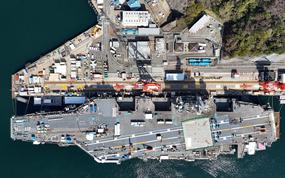 This bird's-eye view of the USS Ronald Reagan, apparently taken by a drone, was uploaded to X by @Xiao_Hao_4 on April 4, 2024.
