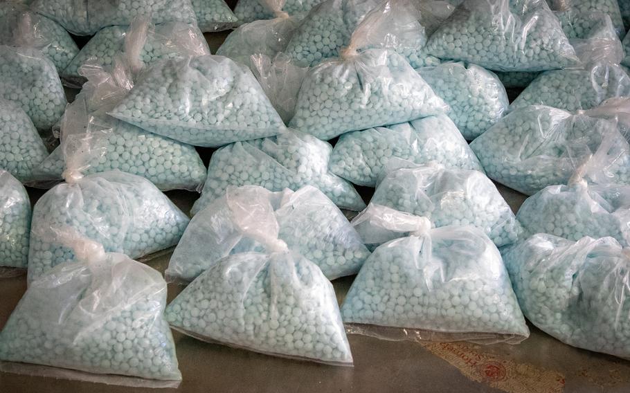 Fentanyl pills seized by U.S. Custom and Border Protection officers at the Port of Mariposa in Nogales, Ariz., in November 2023.