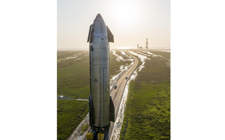 SpaceX Starship 24 rolls out to the launch pad in Boca Chica, Texas, on May 27, 2022. 