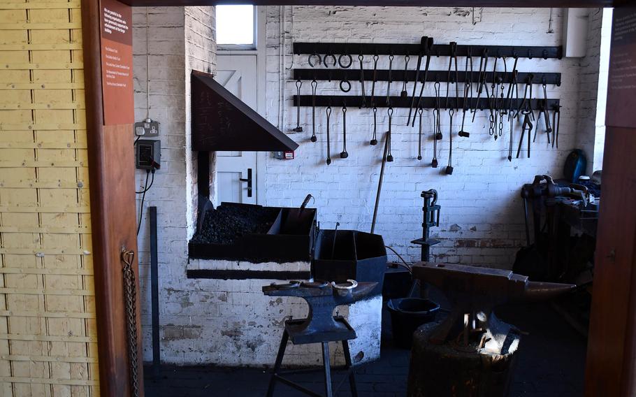 A blacksmith’s forge is on display in the Rothschild Yard at the horseracing museum in Newmarket, England. Visitors can get a behind-the-scenes look at the daily lives of retired racehorses. 