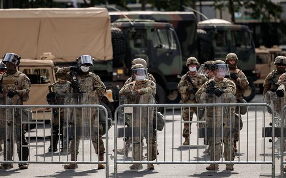 The National Guard in Philadelphia on June 2, 2020 during protests. A day after five shootings claimed the lives of two men and injured seven people, the founder of two anticrime community organizations called on Philadelphia officials to request that the National Guard be dispatched to the city.