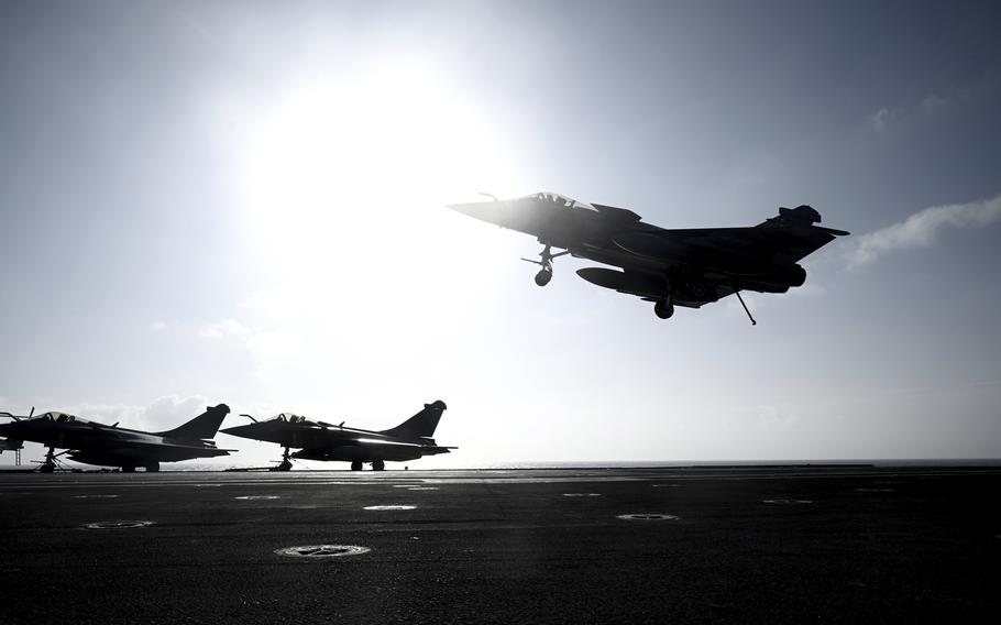 A Rafale fighter jet lands on deck of the French aircraft carrier Charles de Gaulle, off the coast of the city of Hyeyres, southern France, Thursday, Jan. 23, 2020. Croatia’s government on Wednesday Nov. 24, 2021, approved the purchase of 12 Rafale fighter jets from France worth about 1 billion euros ($ 1.2 billion) to replace its aging fleet of Soviet-era aircraft and strengthen its air force amid lingering tensions in the Balkans.