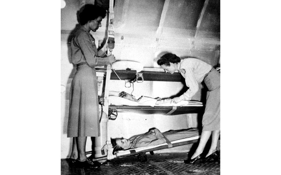 Although the role of the flight surgeon was developed in World War I, it was not until November 1942, when the School of Air Evacuation opened at Bowman Field, Ky., that the flight surgeon’s counterpart — the flight nurse — became a member of the medical flight team.  Before World War II, no care was provided to wounded soldiers during evacuation flights.