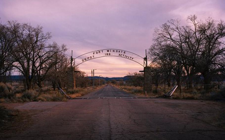 The gate to the former Fort Wingate Depot Activity in New Mexico in 2020.