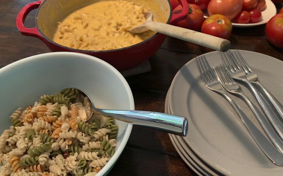 A dinner of Betty Crocker’s Suddenly Salad, left, and Tuna helper appear on Aug. 15, 2020. Boxed convenience foods aren’t just dinner. For many people born in the latter half of the 20th century, they’re also a source of nostalgia.