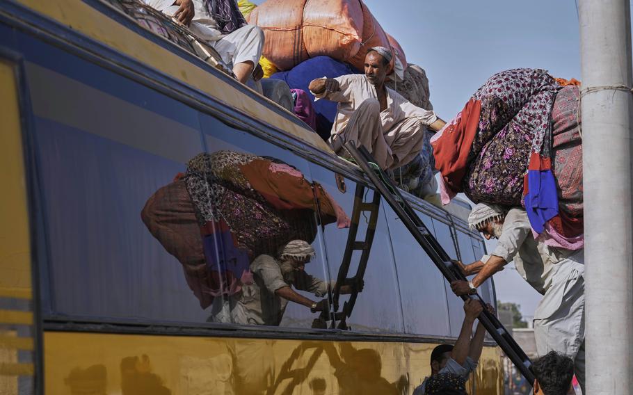 A busload of Afghan refugees.