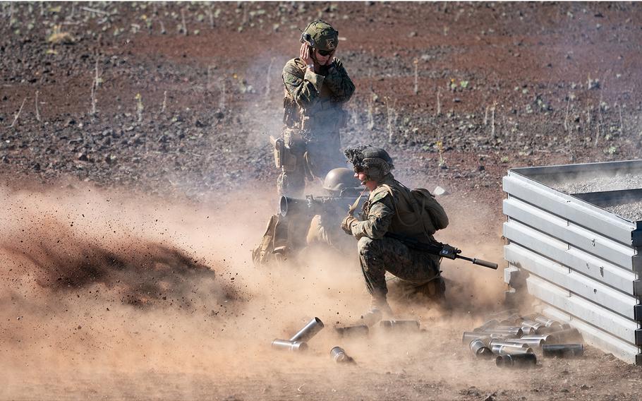 Marines participate in training exercises at the Pohakuloa Training Range. 