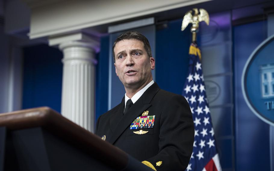Ronny Jackson speaks to reporters at the White House in 2018. 