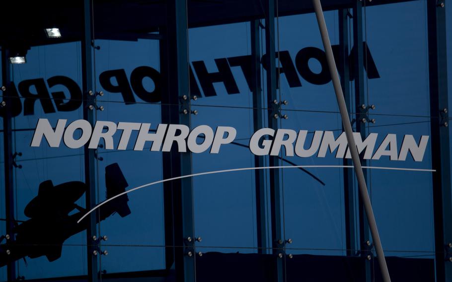 The Northrop Grumman booth stands at the Singapore Airshow held at the Changi Exhibition Centre in Singapore on Tuesday, Feb. 11, 2014.