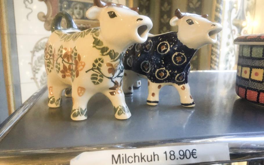 A ceramic milk cow is for sale in the gift section of the Pfunds Molkerei in Dresden, Germany.