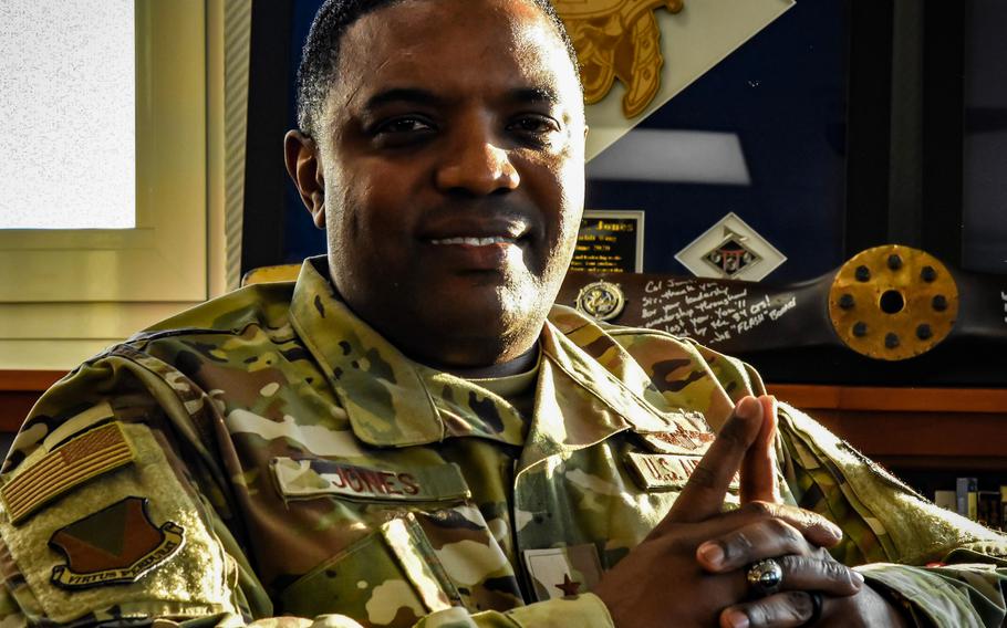 Brig. Gen. Otis C. Jones, commander of the 86th Airlift Wing, in his office at Ramstein Air Base, Germany, on Dec. 12, 2022.