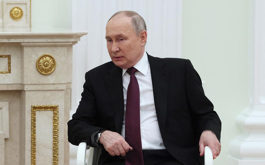 Russia’s President Vladimir Putin at the Kremlin in Moscow on Jan. 24, 2024. 