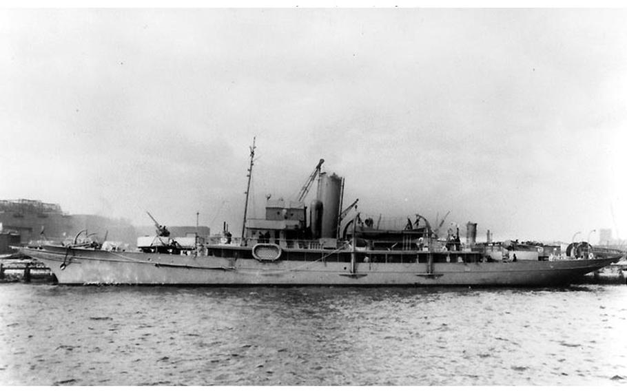 USS Cythera (PY-26) is seen in port in March 1942, nearly two months before a German U-boat sunk it off the coast of North Carolina.