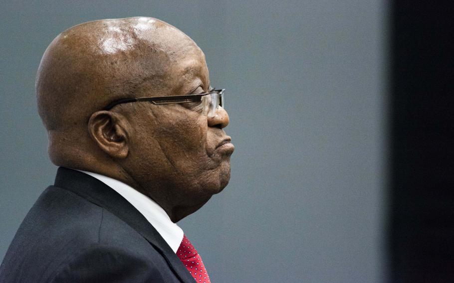 Jacob Zuma, former South African president, pauses following a recess break in the state capture inquiry in Johannesburg on July 15, 2019. 