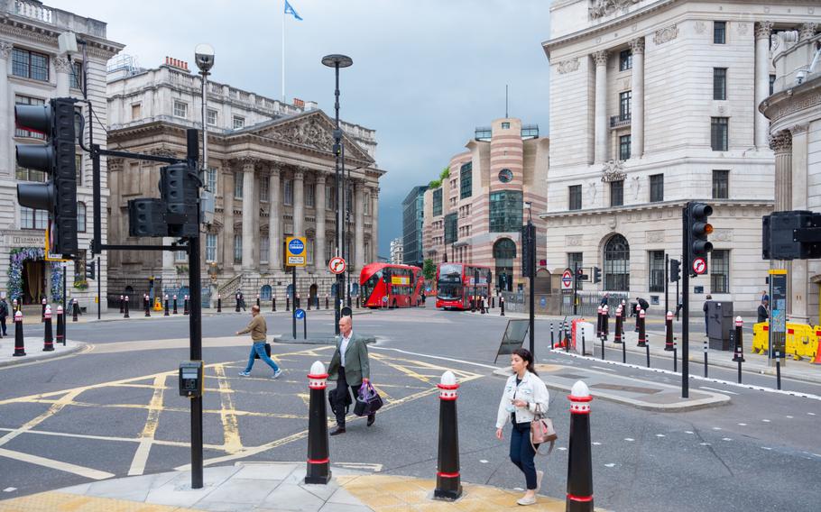 With the vast majority of the City of London's 500,000 office staff working from home, once-bustling streets have been largely deserted, as seen here on July 12, 2021. 