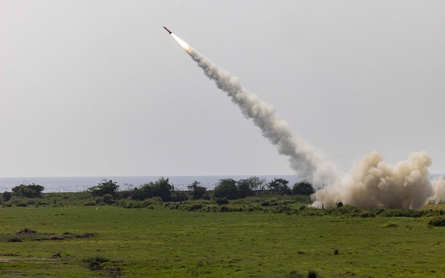 An Army MIM-104 Patriot surface-to-air missile system is fired for a coastal air defense exercise in the Philippines on April 25, 2023. 