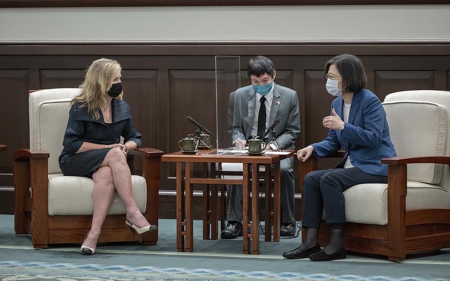 U.S. Sen. Marsha Blackburn meets with Taiwan’s President Tsai Ing-wen in Taipei, Taiwan on Friday, Aug. 26, 2022. 