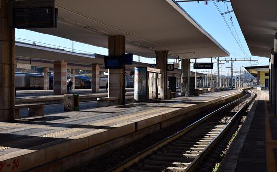 A clear track at the train station in Vicenza, Italy, in December 2024. A series of upcoming strikes in Italy will affect rail and air travel.