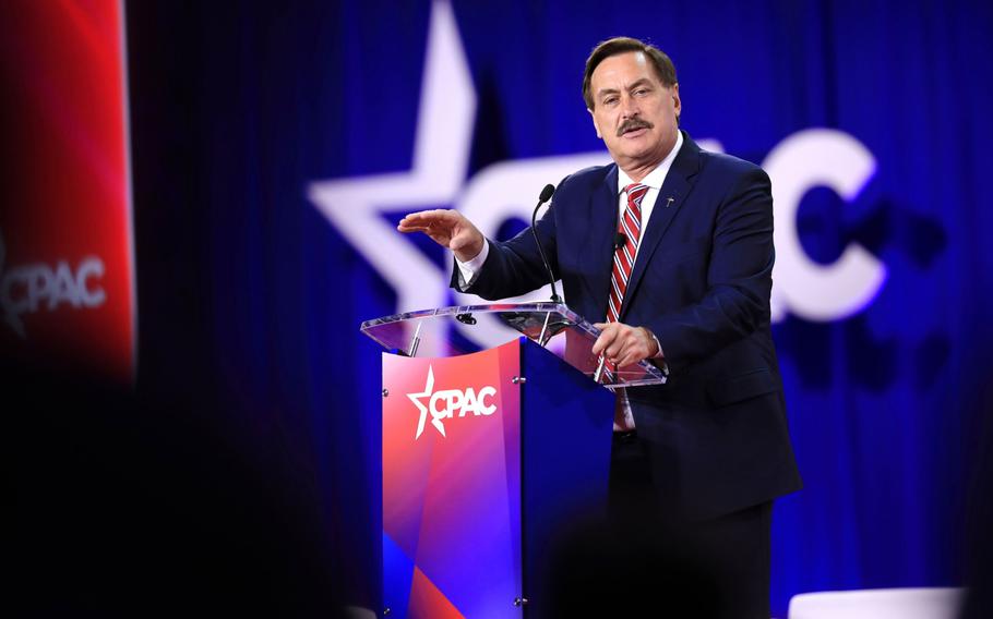 MyPillow CEO Mike Lindell at a Conservative Political Action Conference gathering in Dallas on Aug. 5, 2022. 