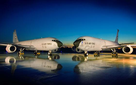 Two KC-135R Stratotankers sit at Grissom Air Reserve Base, Indiana, in 2010.