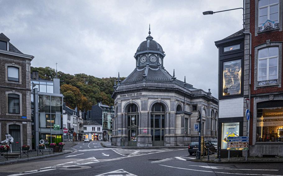 Traffic is light Oct. 28, 2023, around the Pouhon Pierre le Grand in Spa, Belgium. The name of the building, which now also houses a visitor information center, refers to a mineral springs there made famous by Russian Tsar Peter the Great during a 1717 visit.