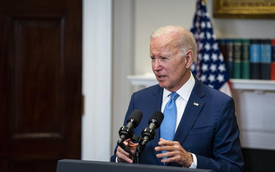 U.S. President Joe Biden speaks in the Roosevelt Room of the White House in Washington, D.C., U.S., on Wednesday, May 17, 2023. Biden expressed confidence that negotiators would reach an agreement to avoid a catastrophic default, seeking to reassure markets before he departs on a trip to Japan. 