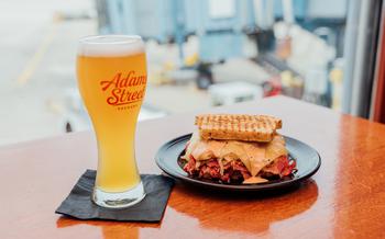 A Reuben sandwich and a beer at the Berghoff Cafe in Chicago O’Hare.