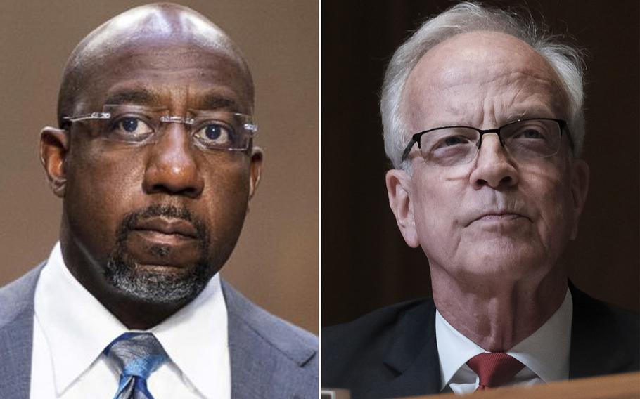 Sen. Raphael Warnock, D-Ga., left, and Sen. Jerry Moran, R-Kansas, introduced the Love Lives On Act.