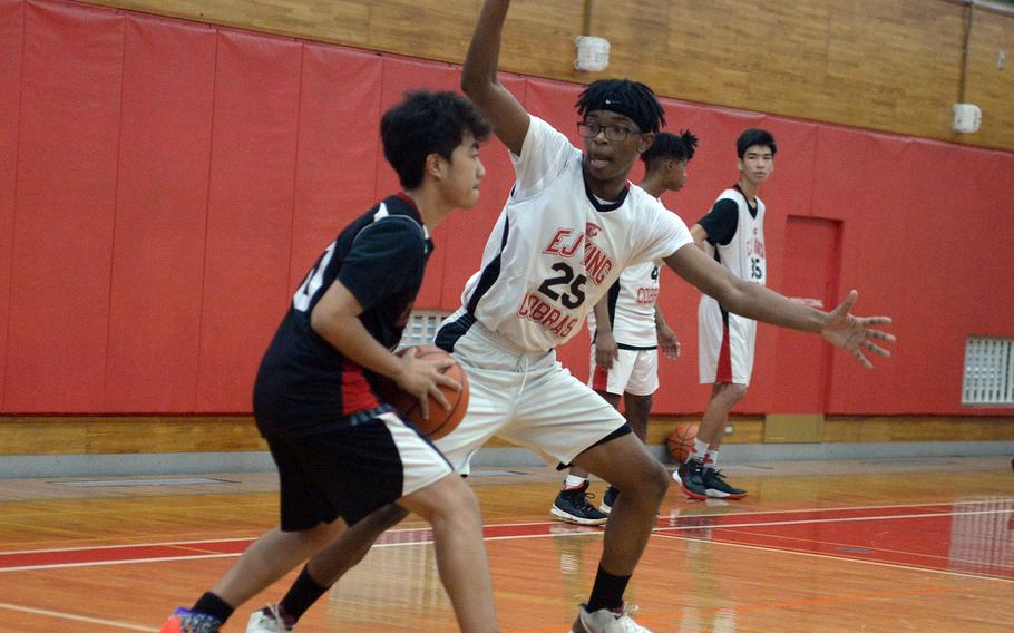 Slender senior Keith Lombard, at 6 foot 4, is the tallest player on an E.J. King boys basketball team otherwise featuring guards.