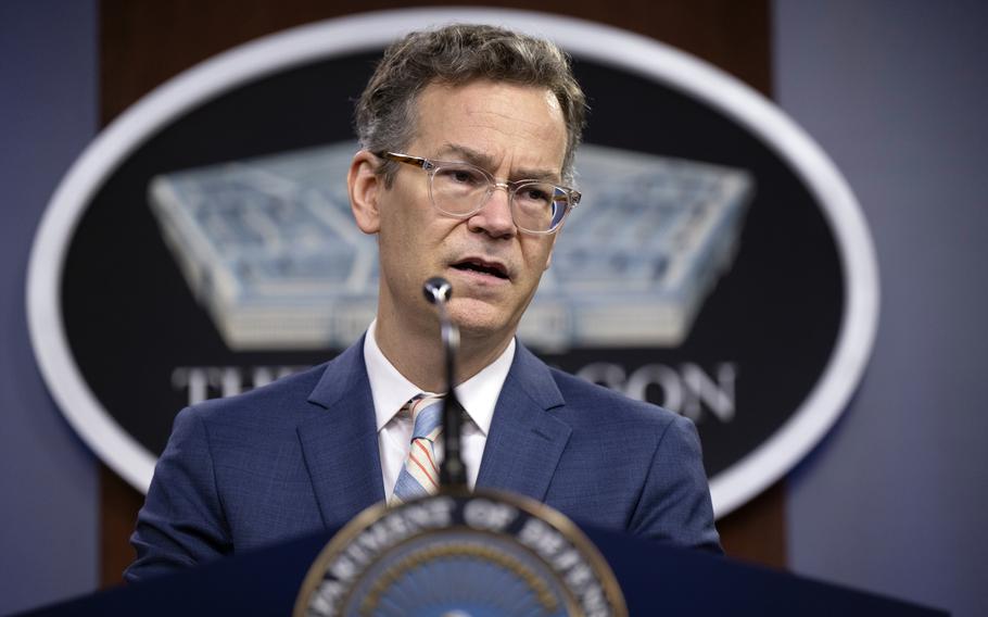 Undersecretary of Defense for Policy Colin Kahl holds a news briefing in August at the Pentagon about military aid for Ukraine.