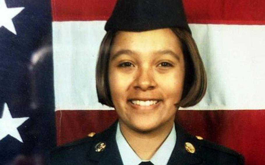 Pfc. Amanda Gonzales, 19, was found dead in her barracks at Fliegerhorst Kaserne in Hanau, Germany, in 2001. A former soldier, Shannon Wilkerson, was arrested Feb. 23, 2023, and charged with first-degree murder in the Gonzales case, the Justice Department said in a statement Thursday.