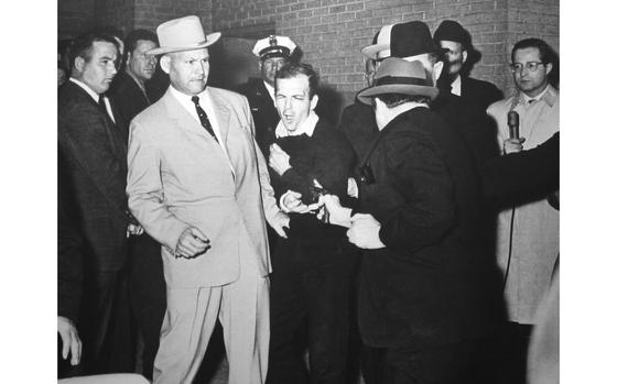 A Pulitzer-Prize-winning photo originally published on Nov. 25, 1963, in the Dallas Times Herald shows Jack Ruby shooting Lee Harvey Oswald. 

