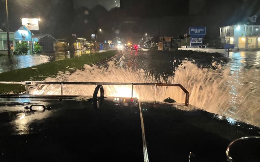 Florida Army National Guard Soldiers from the 153rd Financial Management Support Unit, are called to support the St. Augustine Fire Department for search and rescue efforts in the evening hours of September 29, 2022.  The Florida National Guard has been responding with and supporting state and local officials during the aftermath of Hurricane Ian.