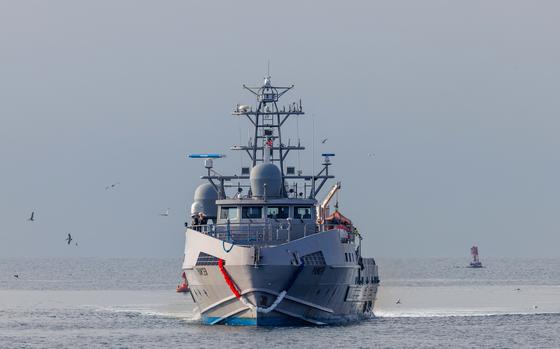 The sea drone Ranger returns to its homeport, Naval Base Ventura County, in Port Hueneme, Calif., following an exercise in January 2024. The Navy is looking to industry for a wide range of new drones.