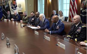 President Joe Biden speaks at the beginning of his meeting with the Combatant Commanders in the Cabinet Room of the White House in Washington, Wednesday, May 15, 2024, before hosting them for a dinner. (AP Photo/Susan Walsh)