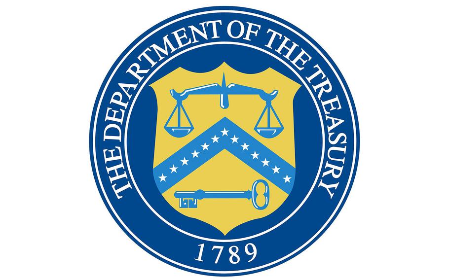 The circular logo of the U.S. Department of Treasury against a white background.