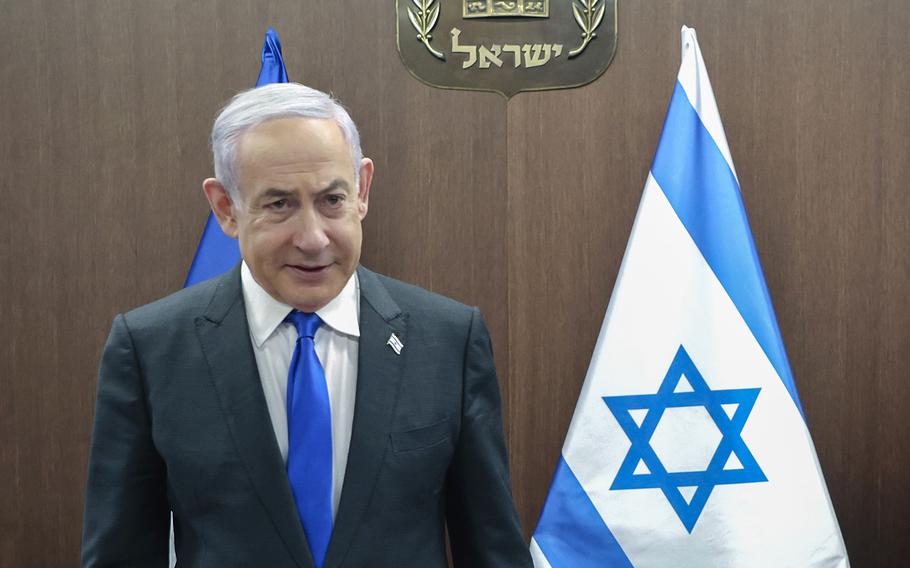 Israeli Prime Minister Benjamin Netanyahu arrives for a meeting in Jerusalem on Feb. 5, 2024.