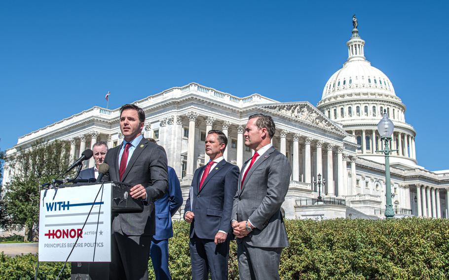 Rep. Jeff Jackson, D-N.C., takes the podium during a news conference on the House side of the U.S. Capitol on Thursday, Sept. 14, 2023, as several members of Congress called for support and assistance for Afghans who risked their lives in working with the U.S. military and other allies serving in Afghanistan prior to the Taliban takeover of the country in 2021.