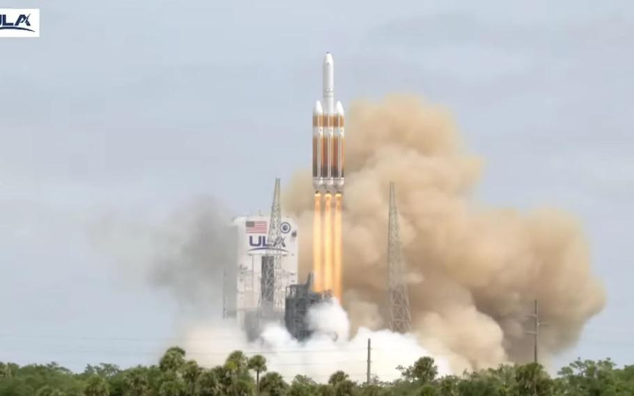 The final United Launch Alliance Delta IV Heavy rocket launches from Cape Canaveral Space Force Station’s Space Launch Complex 37 on Tuesday, April 9, 2024. 