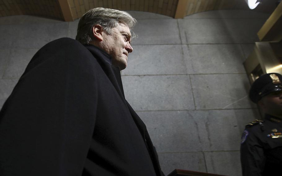 Then- Senior Counselor to the President Steve Bannon arrives on the West Front of the U.S. Capitol on Jan. 20, 2017, in Washington, for Donald Trump’s inauguration ceremony as the 45th president of the United States. 
