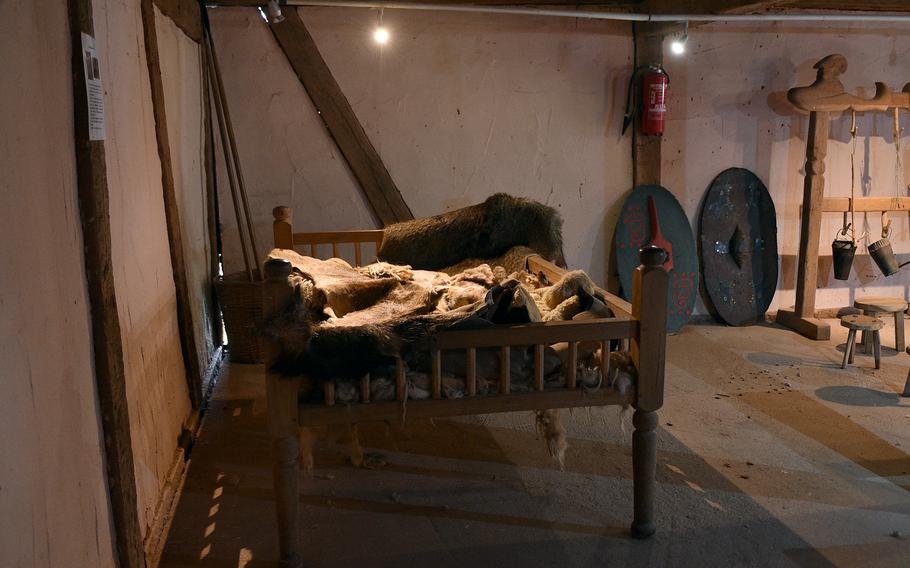 A bed in a home at the Keltendorf am Donnersberg in Steinbach am Donnersberg, Germany. The replica home is based off archaeological models and depictions on east Celtic bronze buckets.