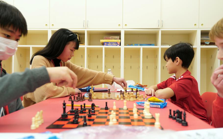 American and Japanese students compete in a chess tournament at Naval Air Facility Atsugi, Japan, Feb. 23, 2024.