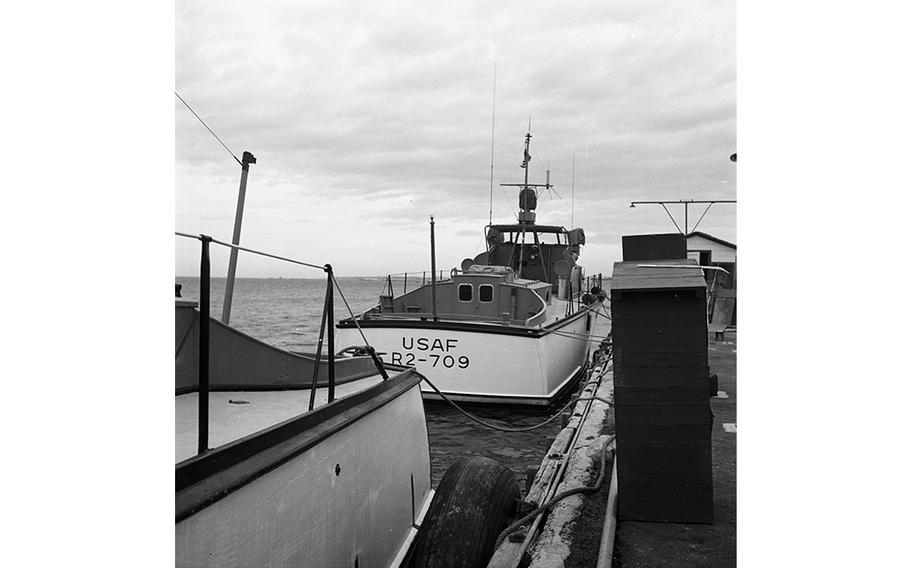 Boats of the Air Force’s 7th Crash Rescue Boat Flight float moored at Flight’s station in Tripoli harbor, Libya.