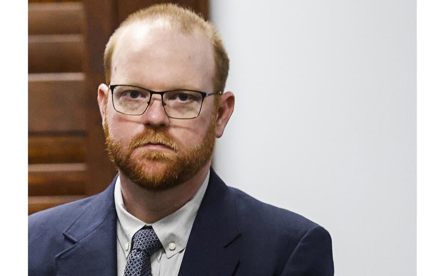 Travis McMichael attends jury selection in his trial for the killing Ahmaud Arbery at the Glynn County Superior Court, on Wednesday, Oct. 27, 2021 in Brunswick, Ga. 