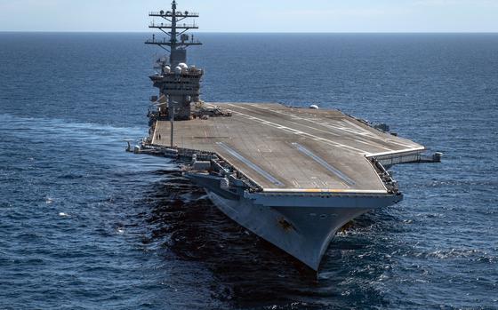 The Navy said it detected “trace amounts” of Jet Propellant-5, a kerosene-based fuel primarily used by military aircraft, in the carrier's water supply on Sept. 16, 2022.