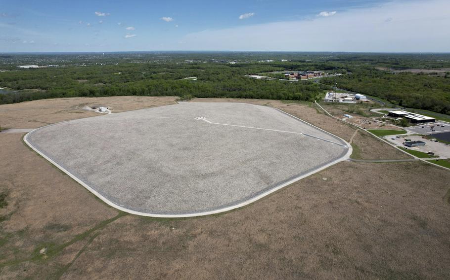 Weldon Spring disposal cell, 41-acre structure built to contain chemical and radiological waste, is visible on Friday, April 21, 2023, in Weldon Spring, Mo. The government said the site is safe, but some local residents still worry. 